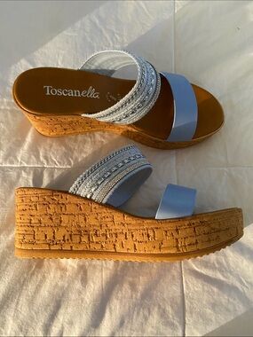🩵Wedge Cork Sandals with 
Rhinestones and Silver Stones🩵